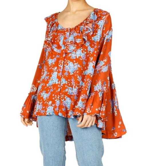 Free People Lorretta Printed oversized floral ruffles Tunic Size Medium - Picture 12 of 12